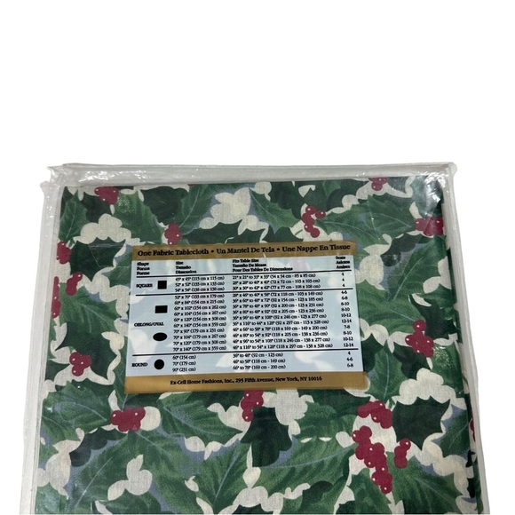 Vtg Kemp Beatley USA Cream Red Green Holly Berries Fabric Table Cloth 52x70” NIP - Picture 5 of 6